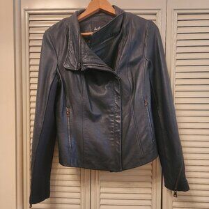 Sam Edleman Leather Moto Jacket in Navy Blue